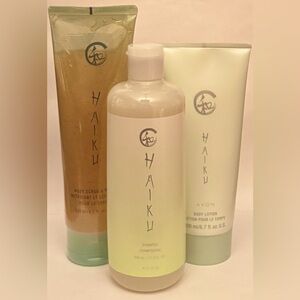 Avon Haiku body scrub & wash with fragranced shampoo + body lotion